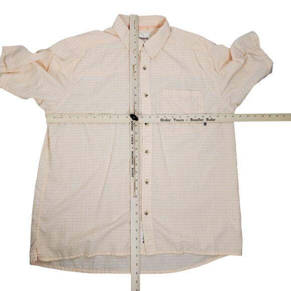 Simms Men Short Sleeve Button Up Shirt XL Orange White Fishing Guide Series FLAW - Picture 11 of 13